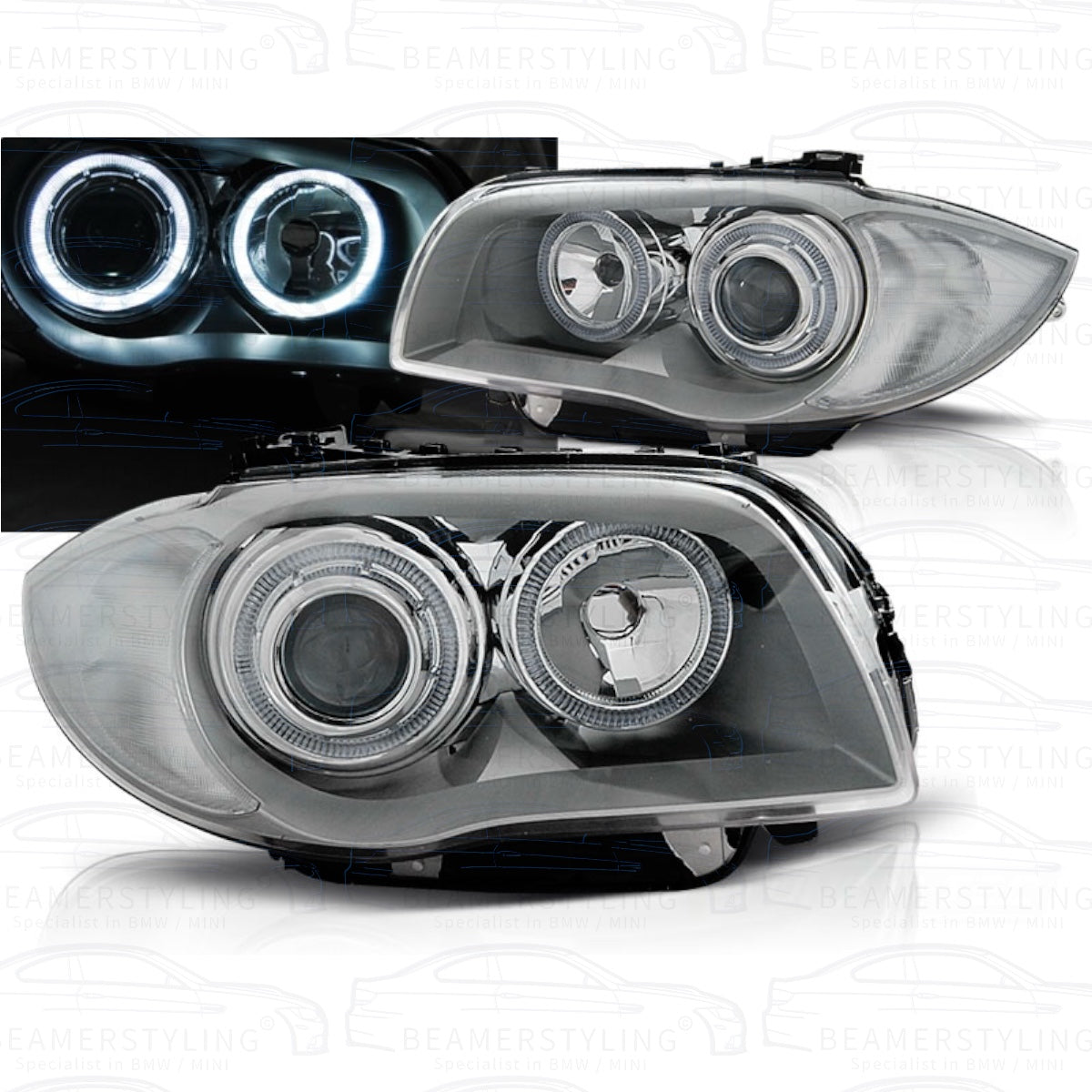 Koplampen H7 - BMW E81 / E87 / E82 / E88 - LED Angel Eyes - Zilver | 2004-2012
