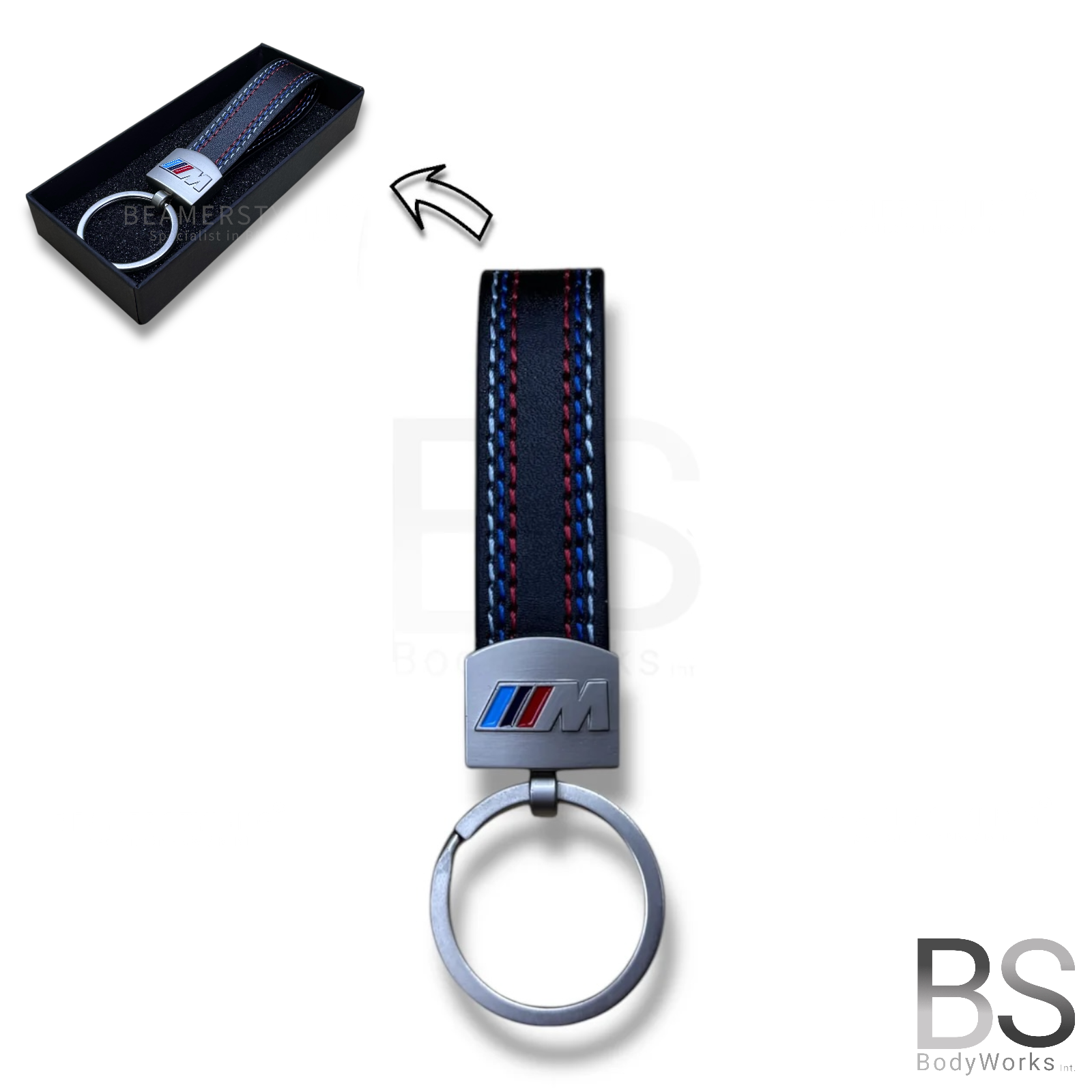 Lederen Sleutelhanger - BMW M Design - Blauw / Rode Stiksels