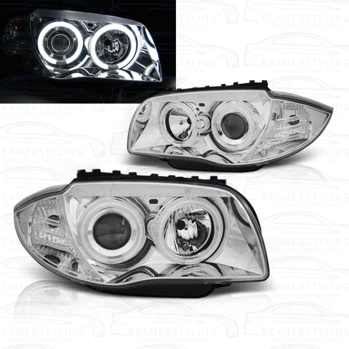 Koplampen - Ccfl Angel Eyes - BMW 1 Serie E81 / E87 & E82 / E88 | Chroom