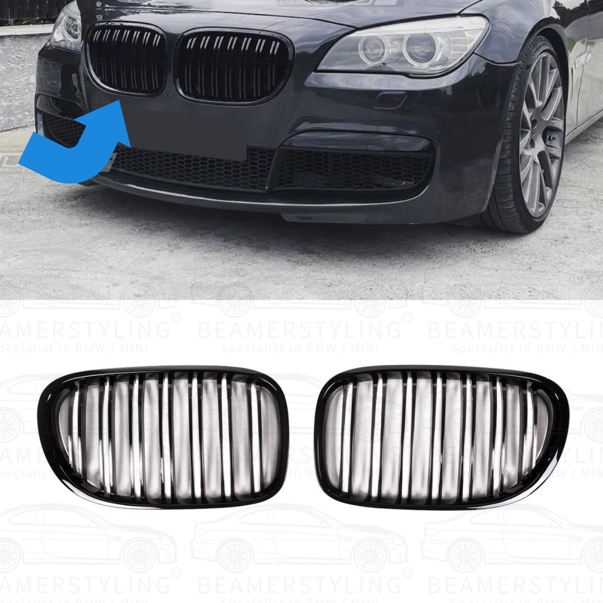 Nieren - BMW 7 Serie F01 / F02 - M Look - Hoogglans Zwart | 2008-2015