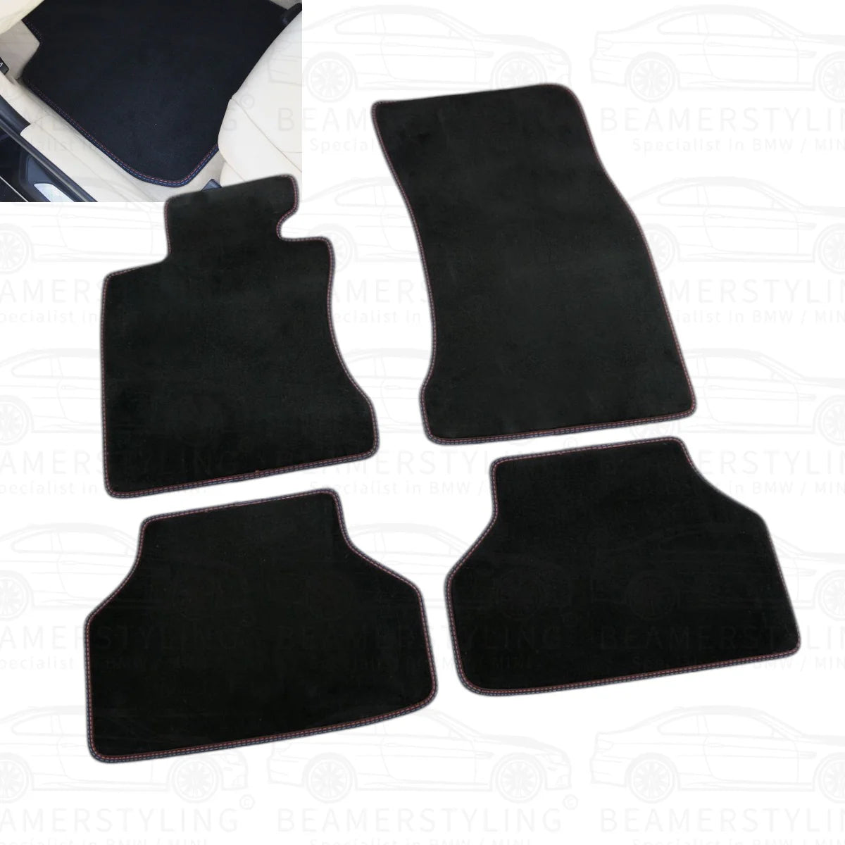 Premium Vloermatten - BMW 1 Serie E81 / E87 - Blauw/Rode Stiksels - Velours | 2004-2011