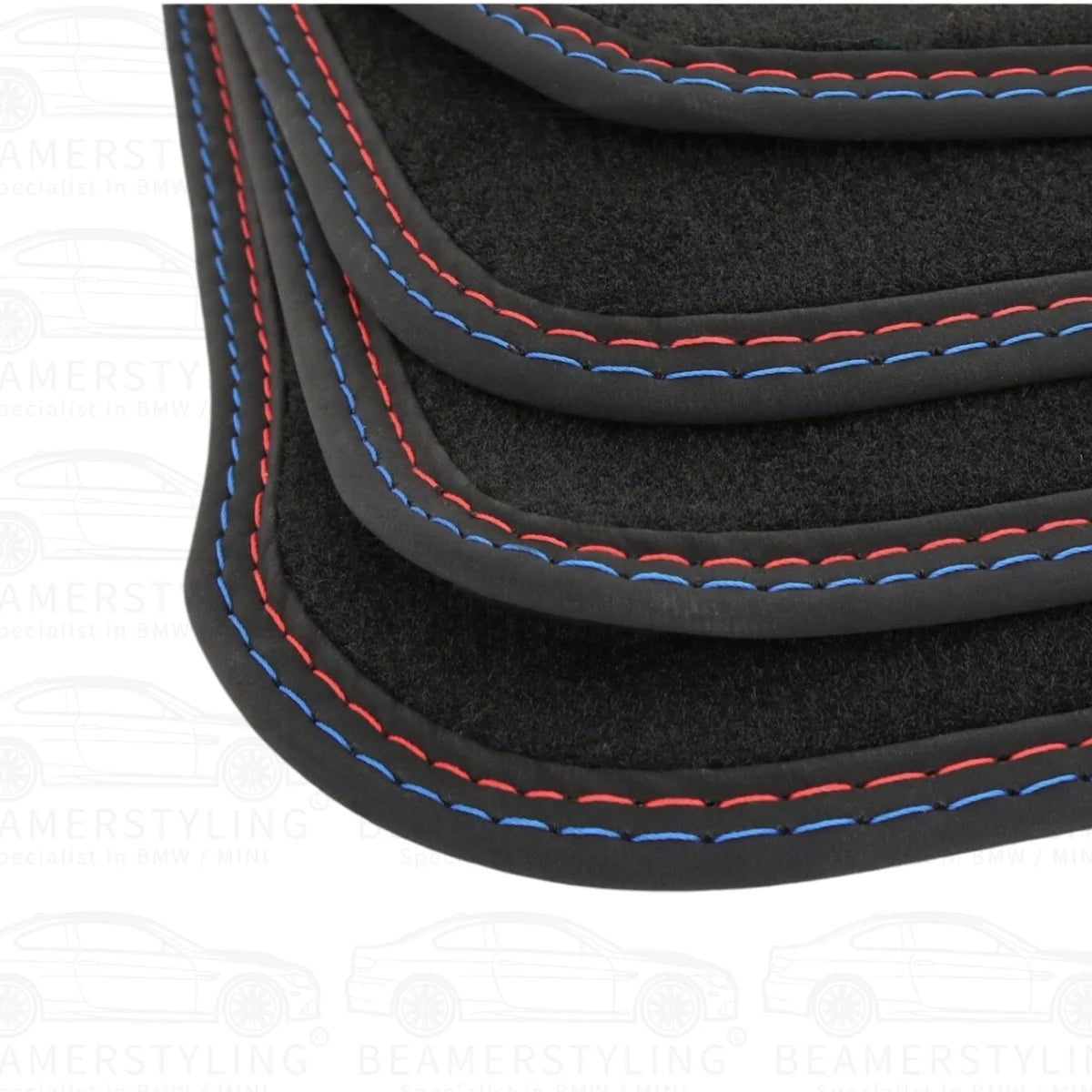 Premium Vloermatten - BMW 1 Serie E81 / E87 - Blauw/Rode Stiksels - Velours | 2004-2011
