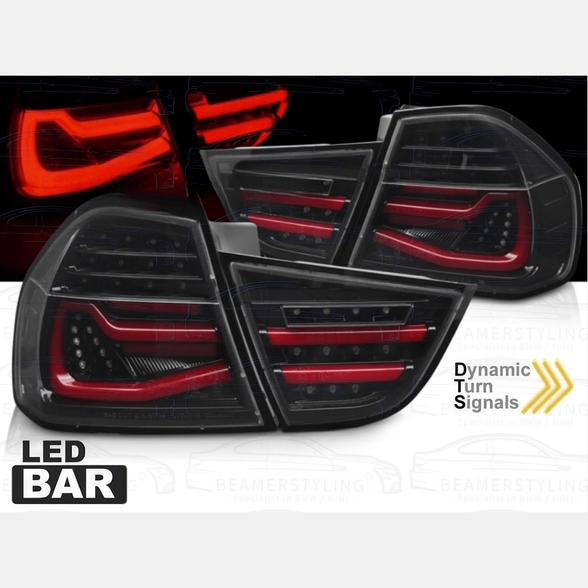 Achterlichten Set - BMW 3 Serie E90 Sedan - LED Bar - Zwart | 2009 - 2012 - Beamerstyling.nl