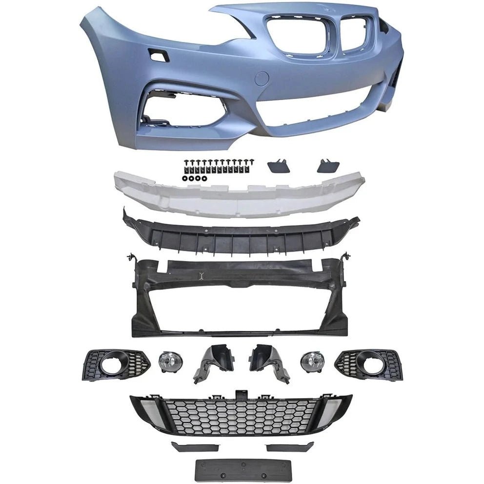 BMW 2 Serie Voorbumper M Sport Look Inclusief Mistlampen F22 En F23 — Met Parkeersensoren Voorbereiding - Beamerstyling.nl