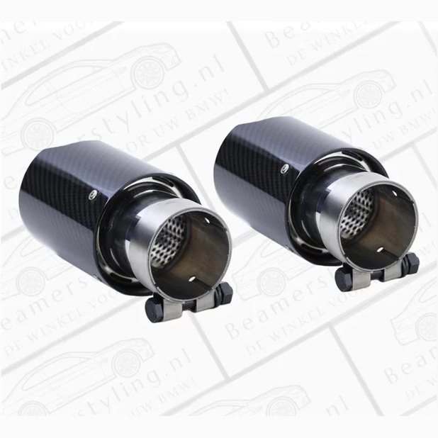 Uitlaat Sierstuk 2X - BMW E90 / E91 / E92 / E93 - Carbon Zwart - 90Mm