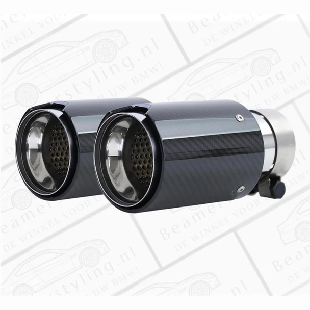 Uitlaat Sierstuk 2X - BMW E90 / E91 / E92 / E93 - Carbon Zwart - 90Mm