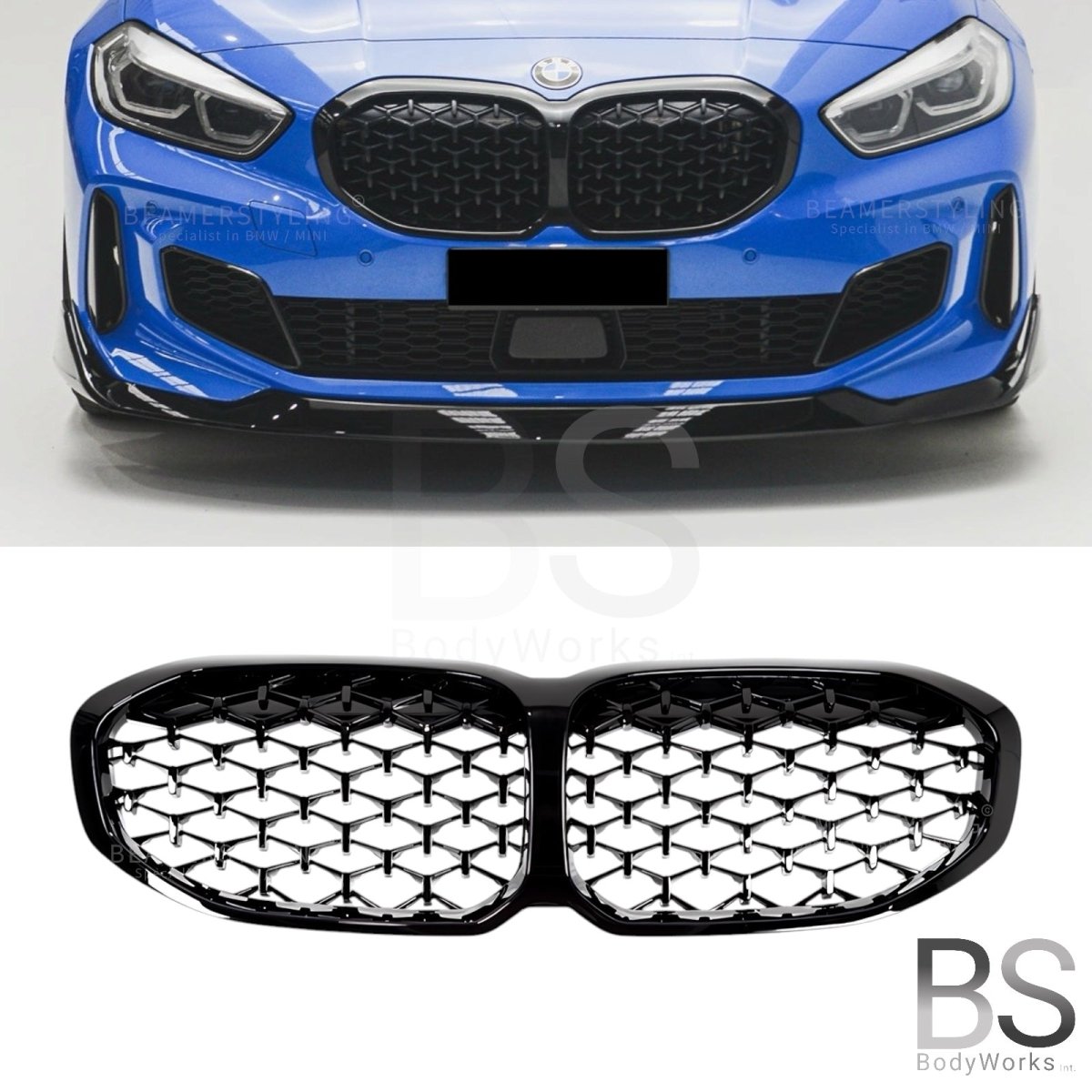 Nieren - BMW 1 Serie F40 - M135i look - Diamond - Hoogglans Zwart | 2019 - 2025 - Beamerstyling.nl