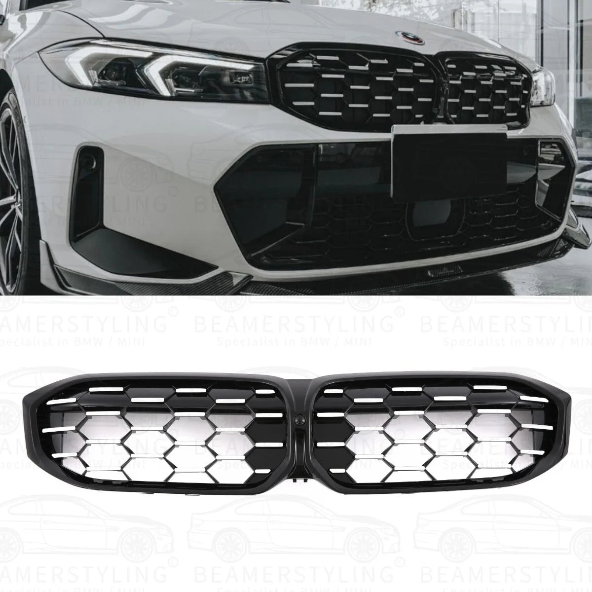 Nieren - BMW G20 LCI / G21 LCI - Diamond - Hoogglans Zwart / Chroom | 2021 - Beamerstyling.nl