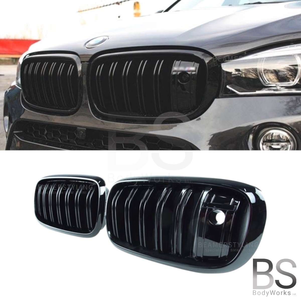 Nieren - BMW X5 F15 / F85 / X6 F16 / F86 - M Look - Met Camera - Hoogglans Zwart | 2014 - 2019 - Beamerstyling.nl