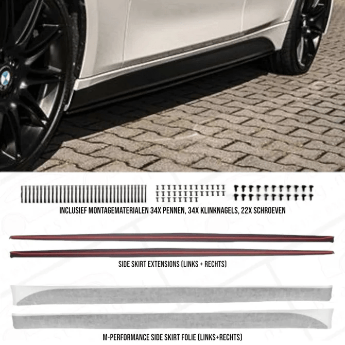 Side Skirts Extensions + Folie - BMW F30 / F31 - Voor M Pakket | 2011 - 2019 - Beamerstyling.nl