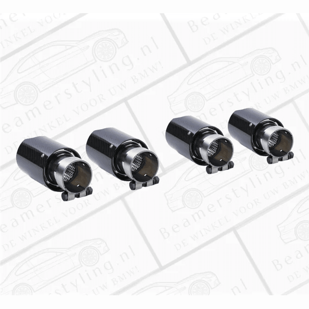 Uitlaat Sierstuk 4X - BMW E81 / E87 / E82 / E88 - Carbon Zwart - 90Mm - Beamerstyling.nl