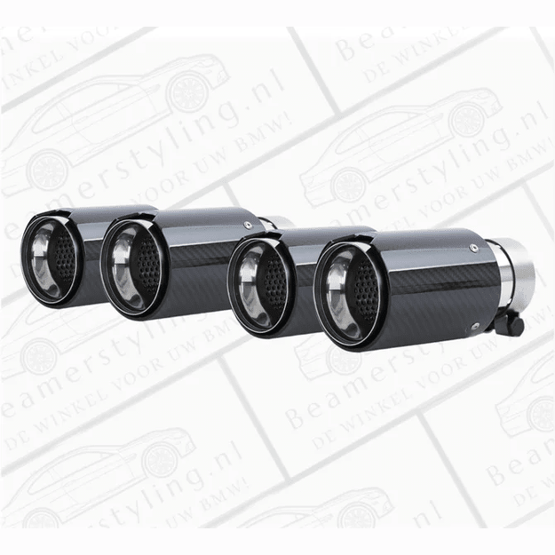 Uitlaat Sierstuk 4X - BMW E81 / E87 / E82 / E88 - Carbon Zwart - 90Mm - Beamerstyling.nl