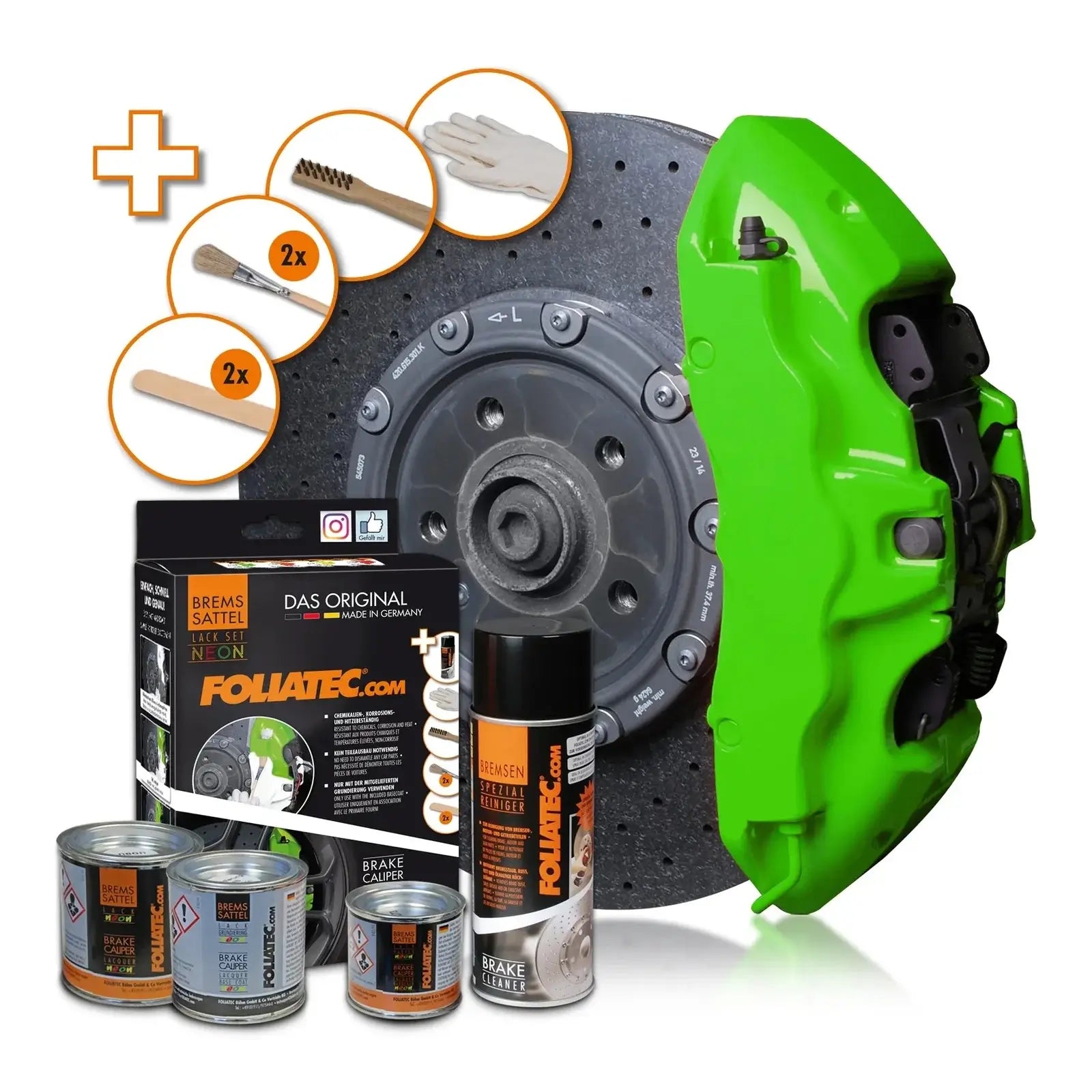 Foliatec® Remklauwverf - 4 Componenten Lak - Complete 10-Delige Kit | Neon Green