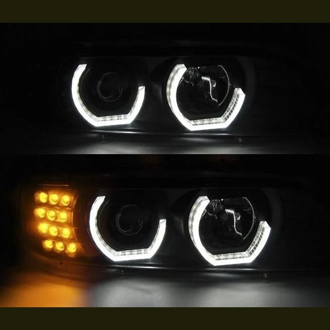 3D LED Angel Eyes Koplampen Zwart H1 BMW 5 Serie E39 1995-2000 - Beamerstyling.nl