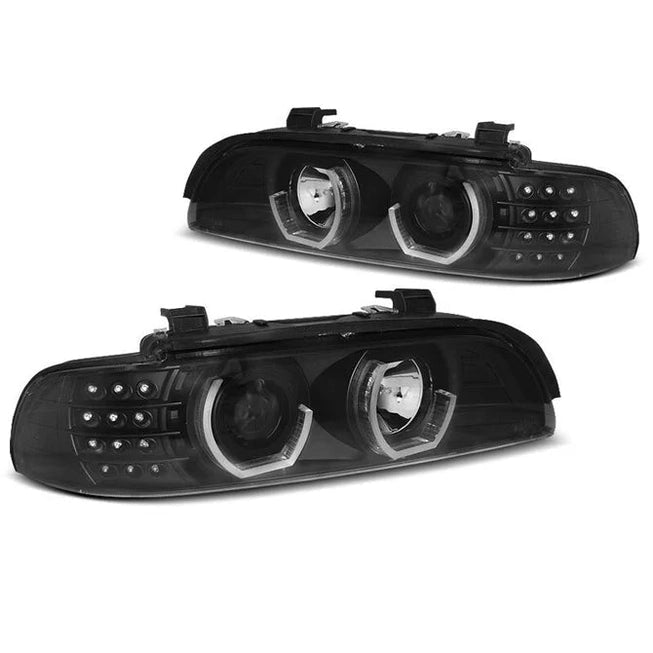 3D LED Angel Eyes Koplampen Zwart H1 BMW 5 Serie E39 1995-2000 - Beamerstyling.nl