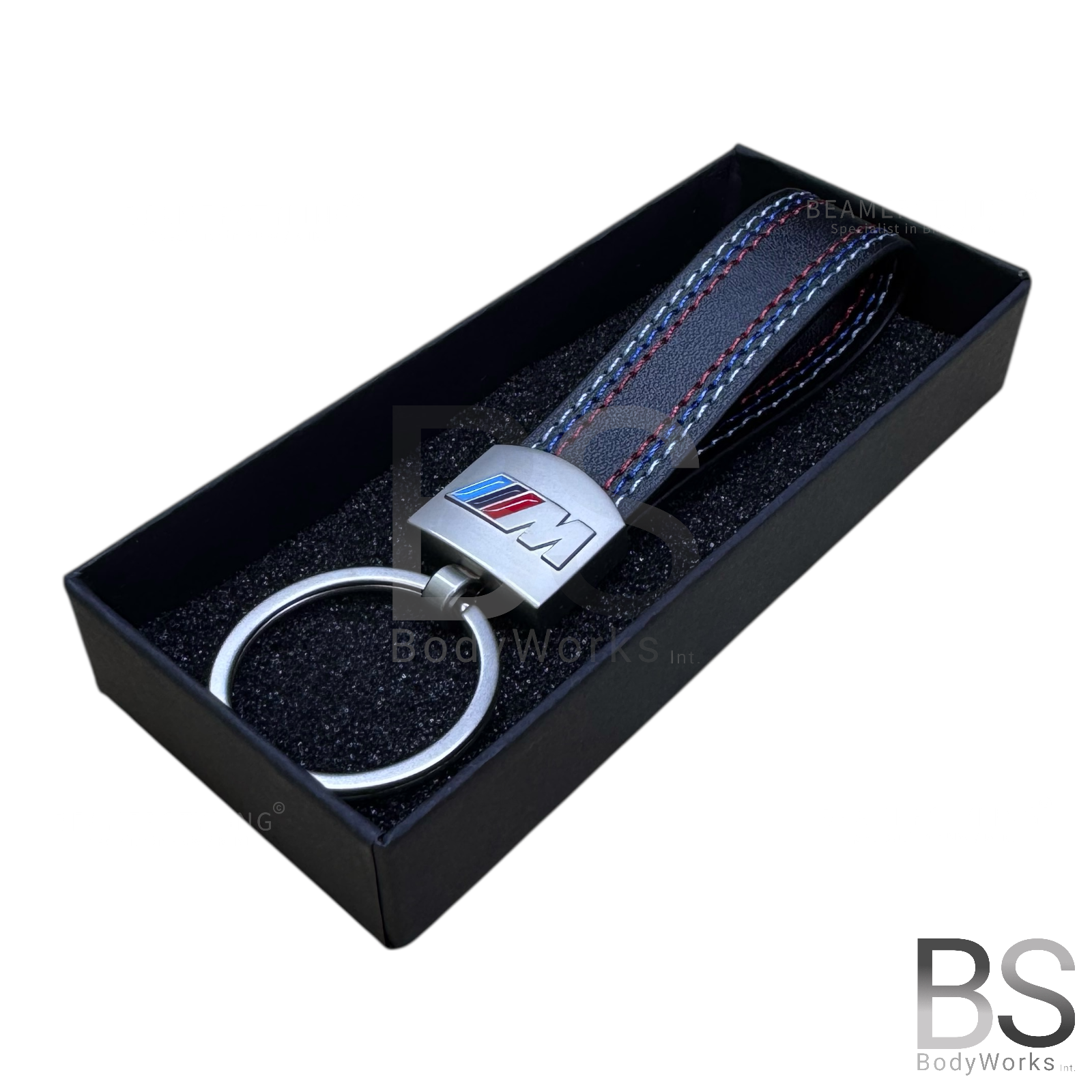 Lederen Sleutelhanger - BMW M Design - Blauw / Rode Stiksels