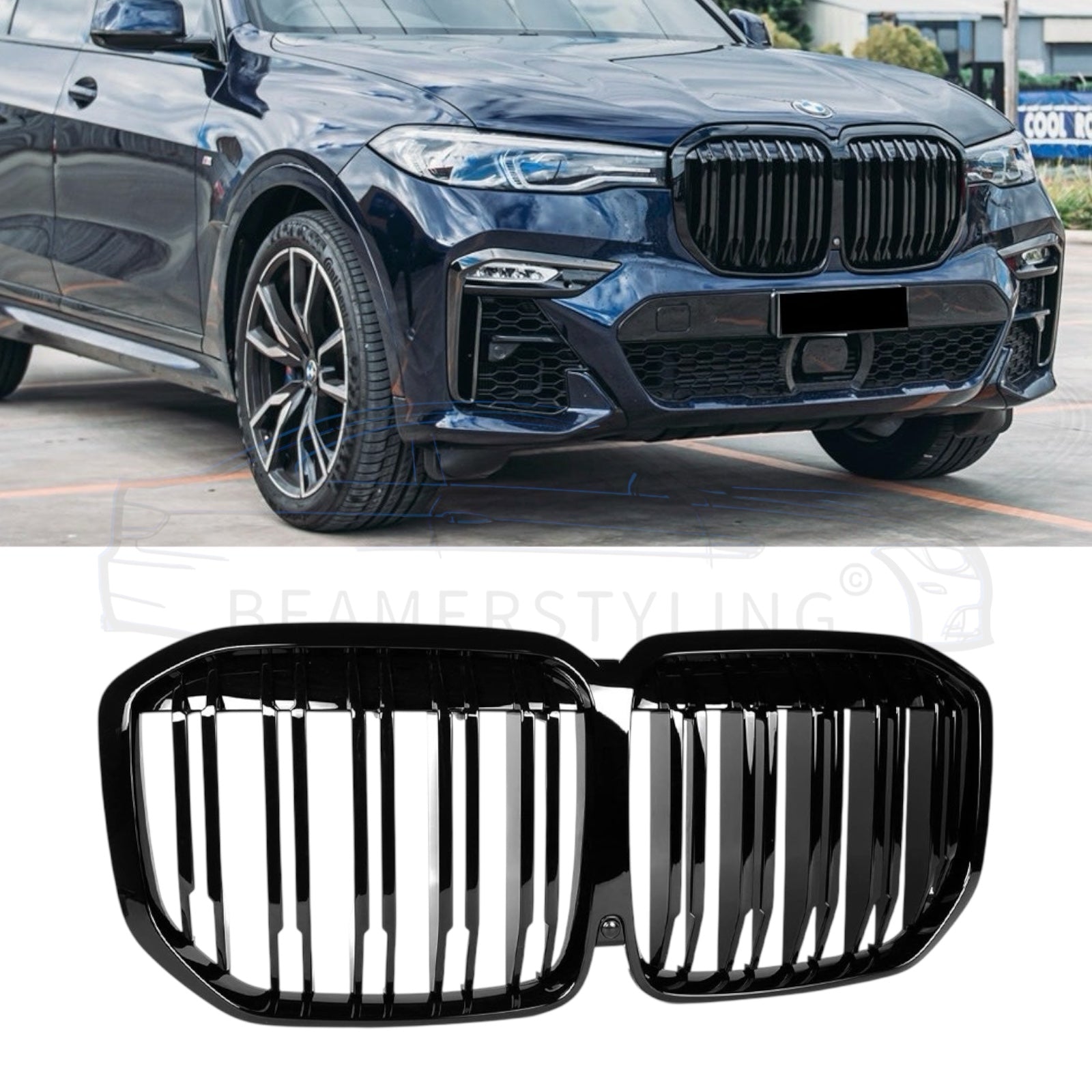 Nieren - BMW X7 G07 - M Look V2 - Hoogglans Zwart | 2019-06/2022