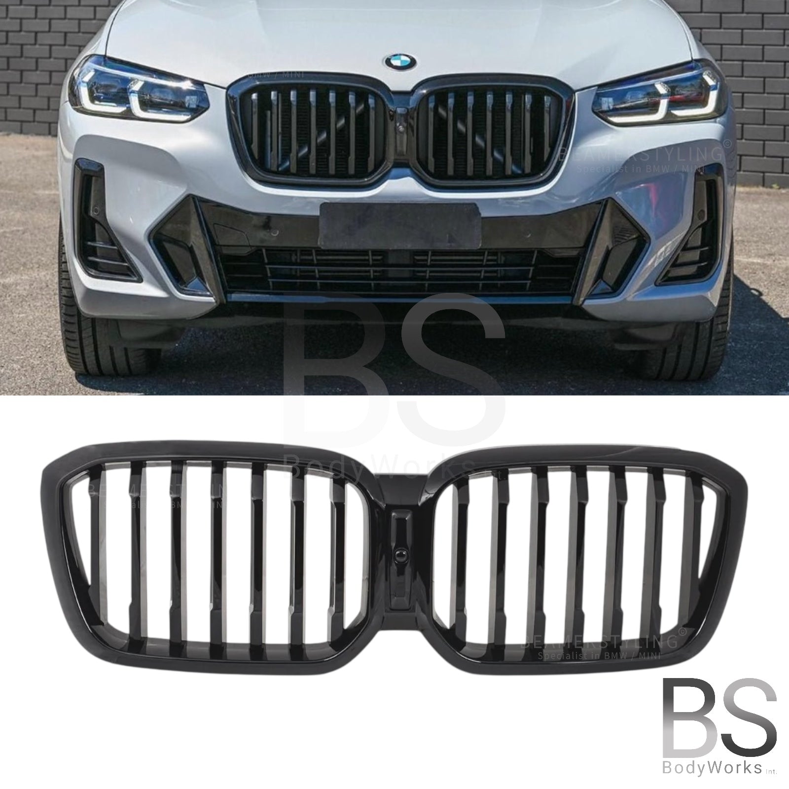 Nieren - BMW X3 G01 LCI / X4 G02 LCI - Mp Look - Hoogglans Zwart | 2021-