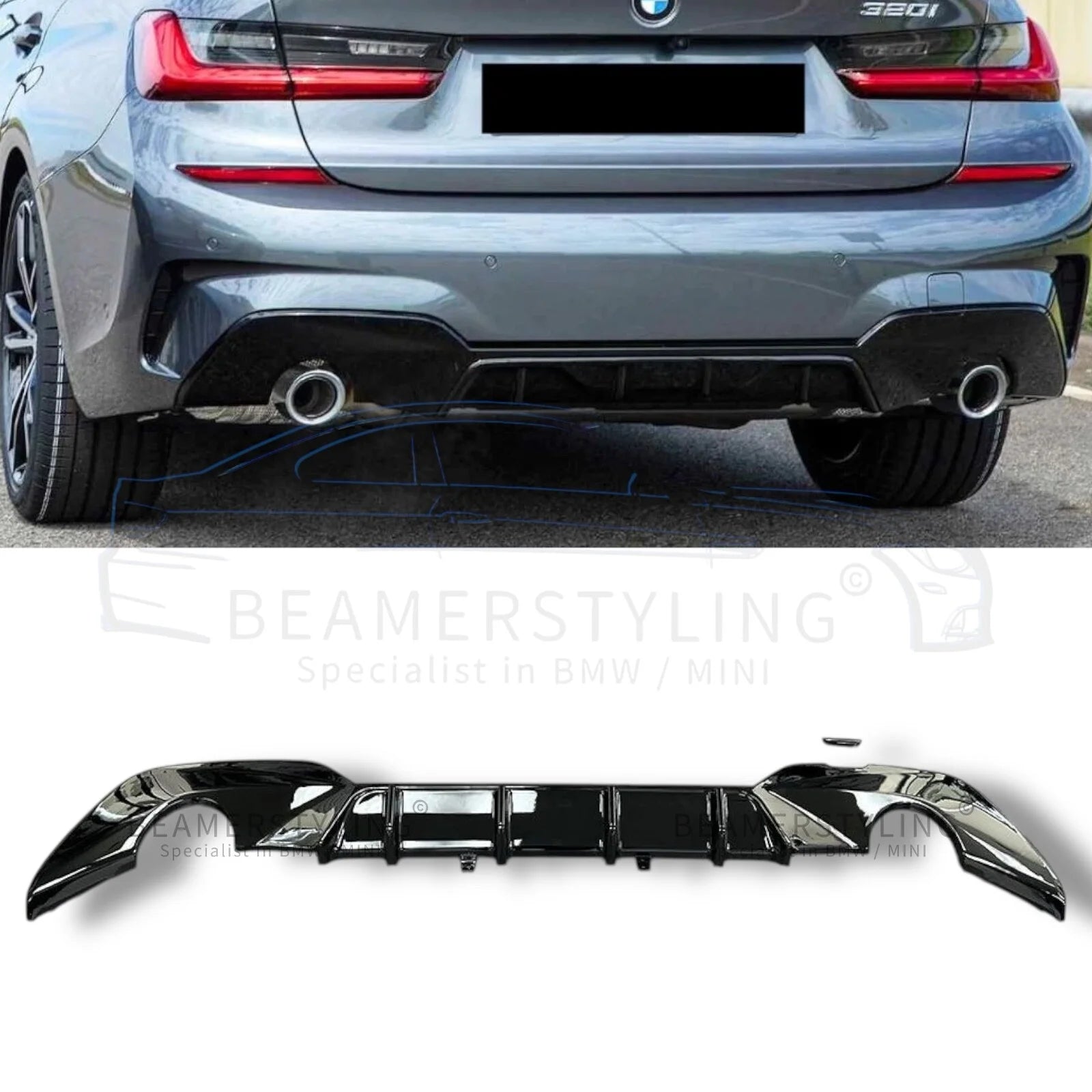 Diffuser - BMW G20 / G21 - Competition look V2 - Hoogglans zwart | 2019-2022