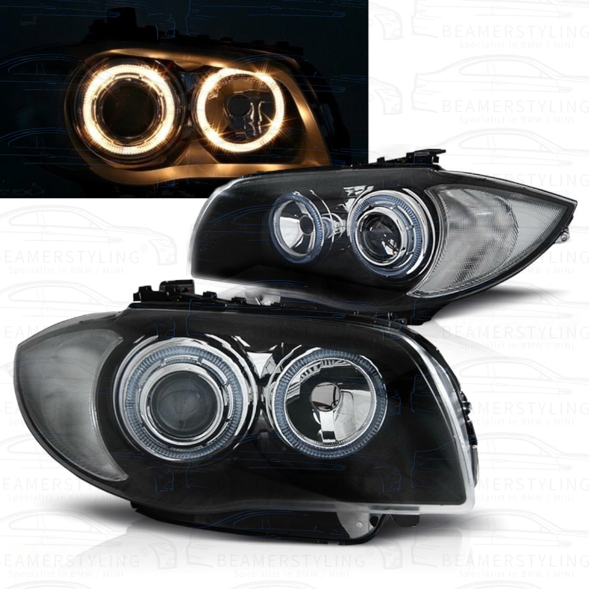 Angel Eyes Koplampen - BMW E81 / E87 / E82 / E88 - Depo Halogeen | 2004-2011