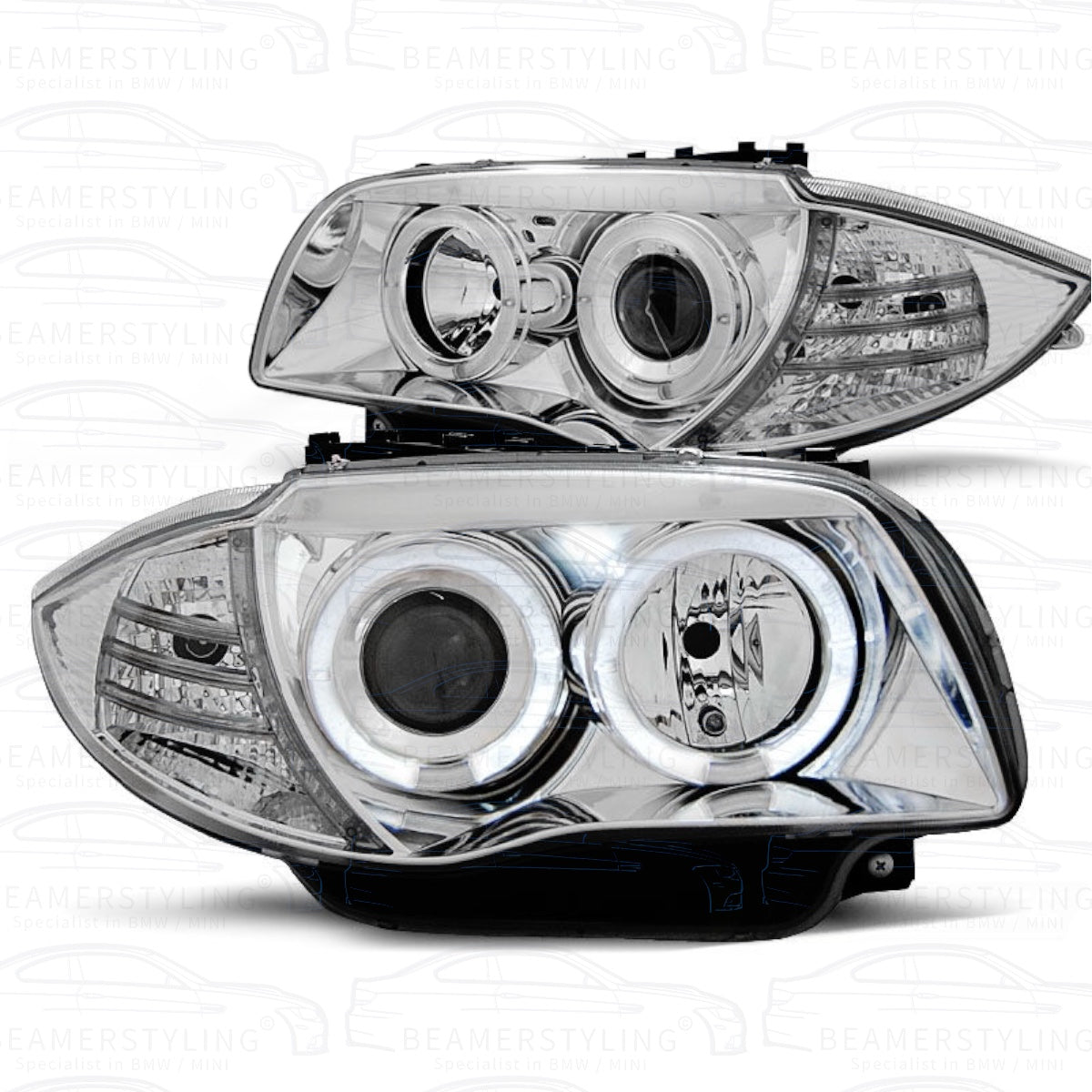 Koplampen H7 - BMW E81 / E87 / E82 / E88 - LED Angel Eyes - Chroom | 04-12