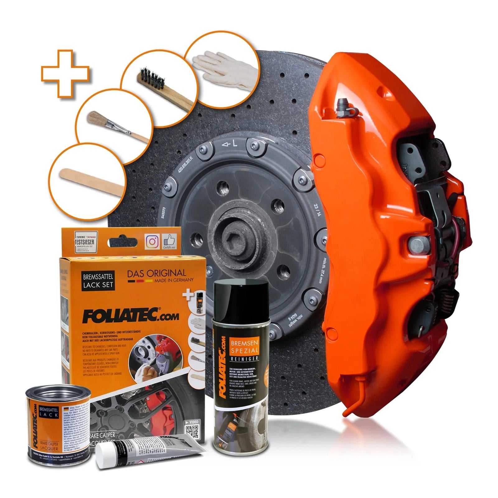 Foliatec® Remklauwverf - 3 Componenten Lak - Complete 7-Delige Kit | Flame Orange