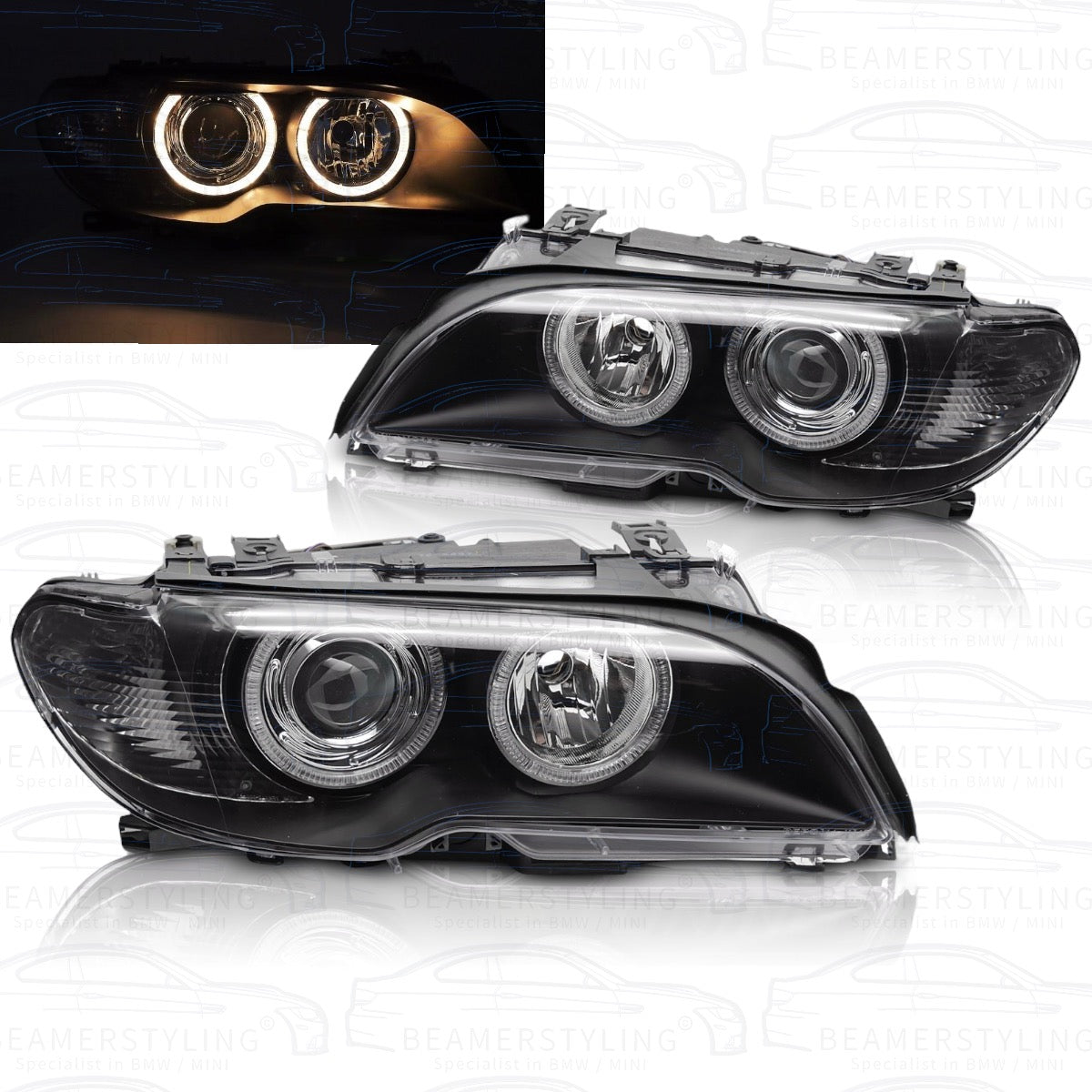 Xenon Koplampen - BMW E46 Coupe / Cabrio - D2S/H7 - Halogeen Angel Eyes | 03-07