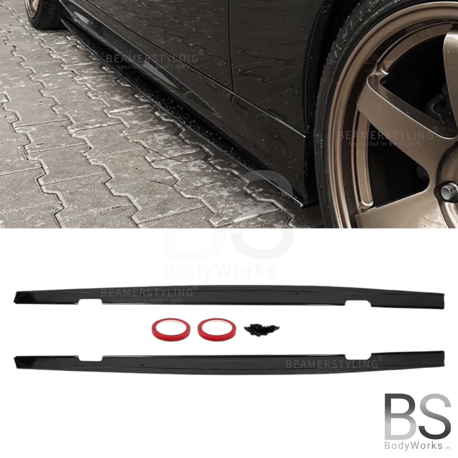 Side Skirts Extensions - BMW E90 / E91 - M Pakket - Hoogglans Zwart | 05-13
