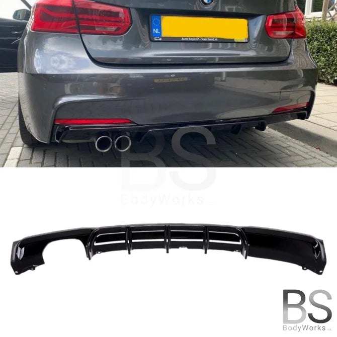 Diffuser - BMW F30 / F31 - M Performance Look - Hoogglans Zwart -  2 Uitlaten Links