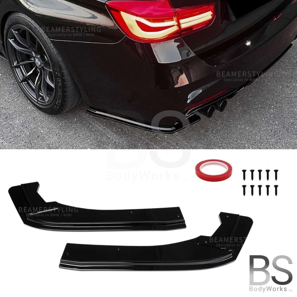 Achterbumper splitters - BMW 3 Serie F30 / F31 - Hoogglans zwart | 12 - 19 - Beamerstyling.nl