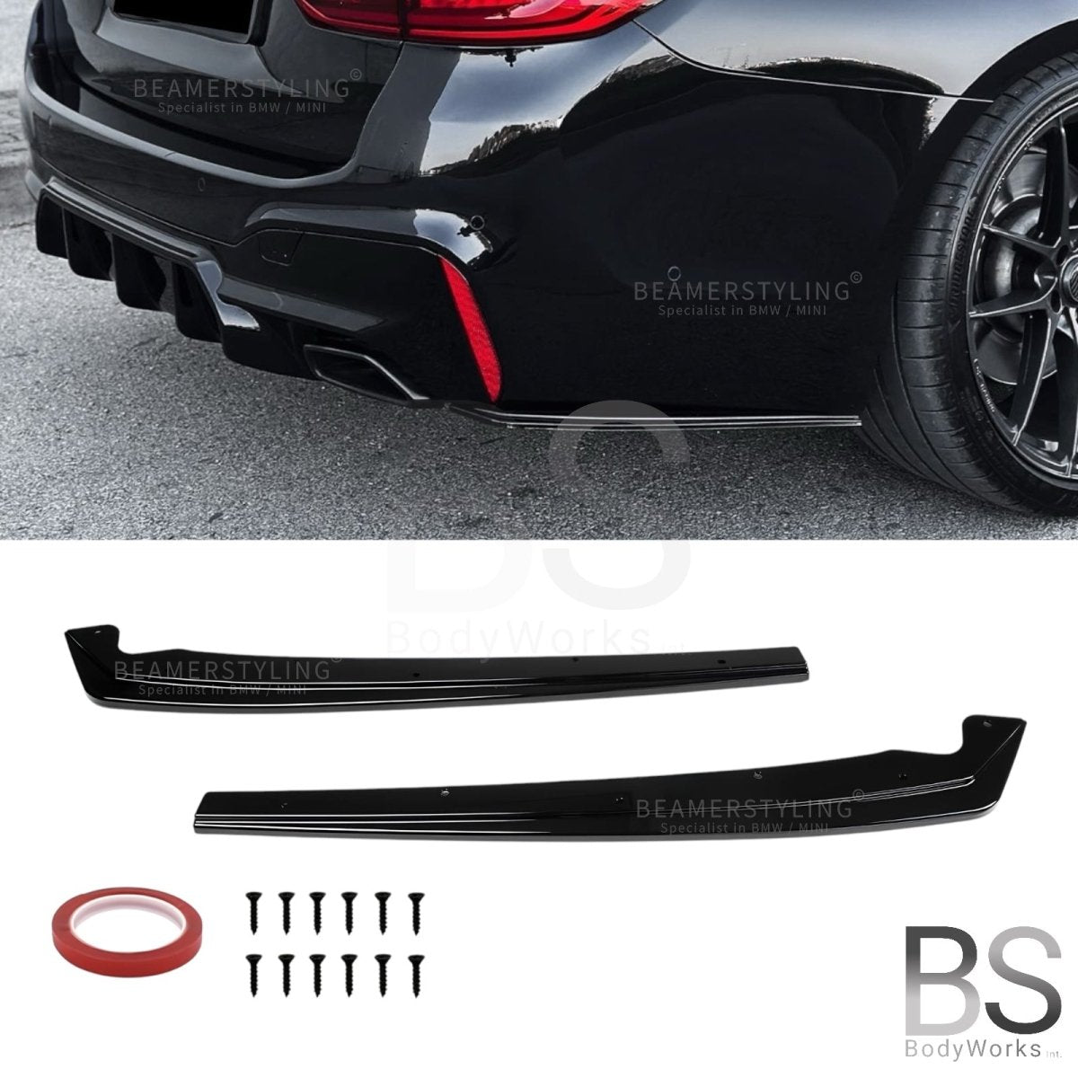Achterbumper Splitters - BMW 5 Serie G30 / G31 - Hoogglans Zwart | 17 - 24 - Beamerstyling.nl