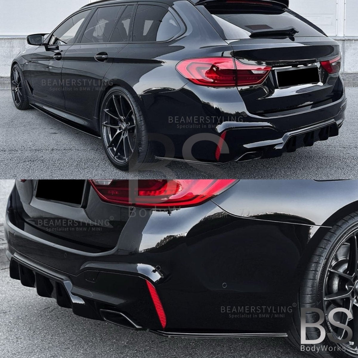 Achterbumper Splitters - BMW 5 Serie G30 / G31 - Hoogglans Zwart | 17 - 24 - Beamerstyling.nl