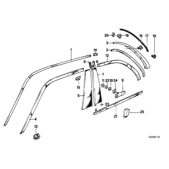 Brug Voor Sierlijst Dakgoot - BMW E30 - Zwart | Origineel BMW — Rechts (Bijrijderskant) - Beamerstyling.nl