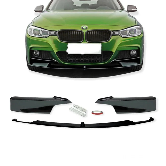 Front Lip / Spoiler Zwart 3 Delig M Performance Look BMW 3 Serie F30 / F31