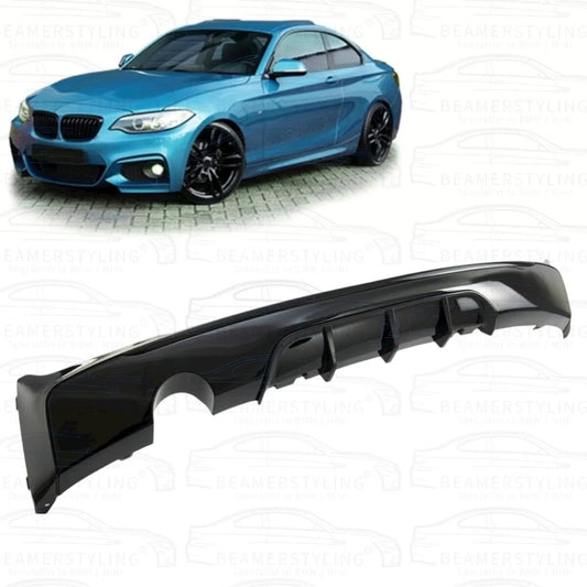 Diffuser - BMW F22 / F23 - M Performance look - Hoogglans zwart - 1 uitlaat links | 14 - 21 - Beamerstyling.nl