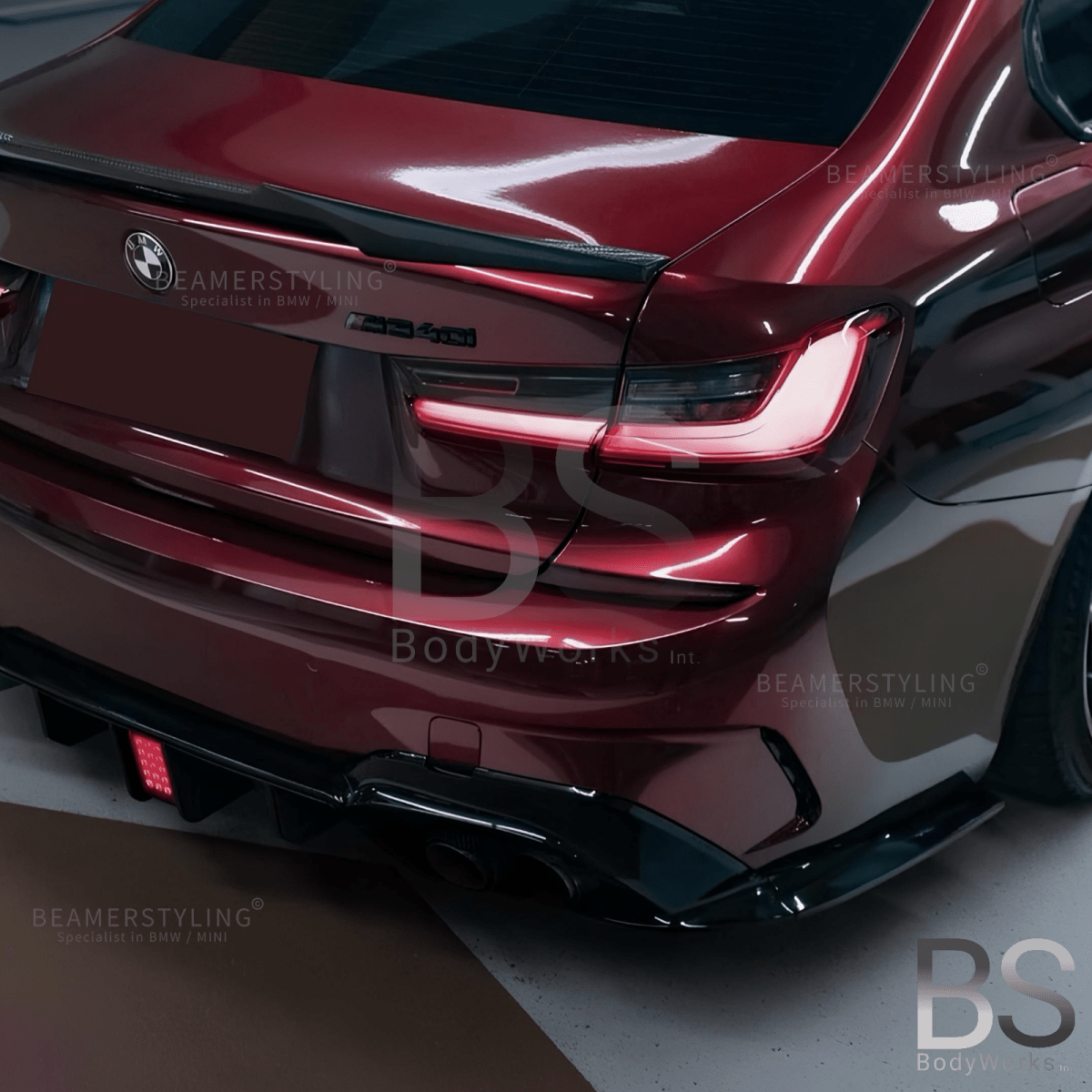 Diffuser - BMW G20 / G21 - Competition look - Met remlicht - Hoogglans zwart | 19 - 22 - Beamerstyling.nl