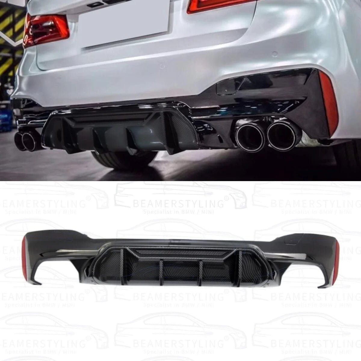 Diffuser - BMW G30 / G31 - Competition look - Zwart / Carbon look | 17 - 24 - Beamerstyling.nl
