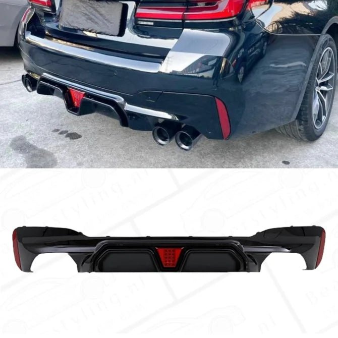 Diffuser - BMW G30 / G31 - M5 CS Design - Hoogglans zwart - Met LED Remlicht | 17 - 23 - Beamerstyling.nl