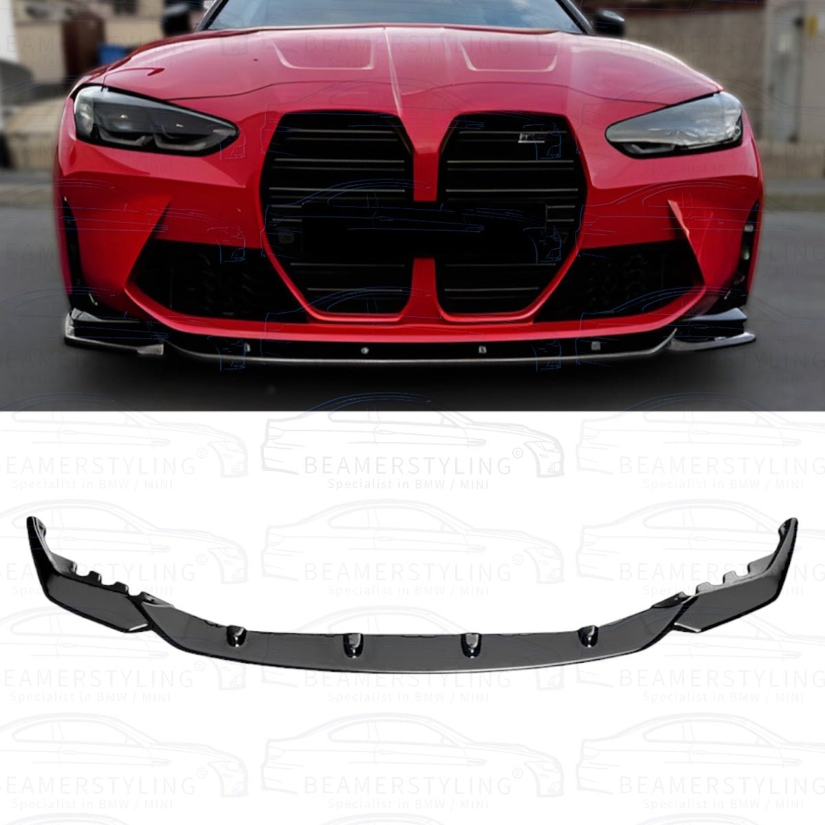 Front lip - BMW G80 / G81 M3, BMW G82 / G83 M4 - Hoogglans zwart | 2021+ - Beamerstyling.nl