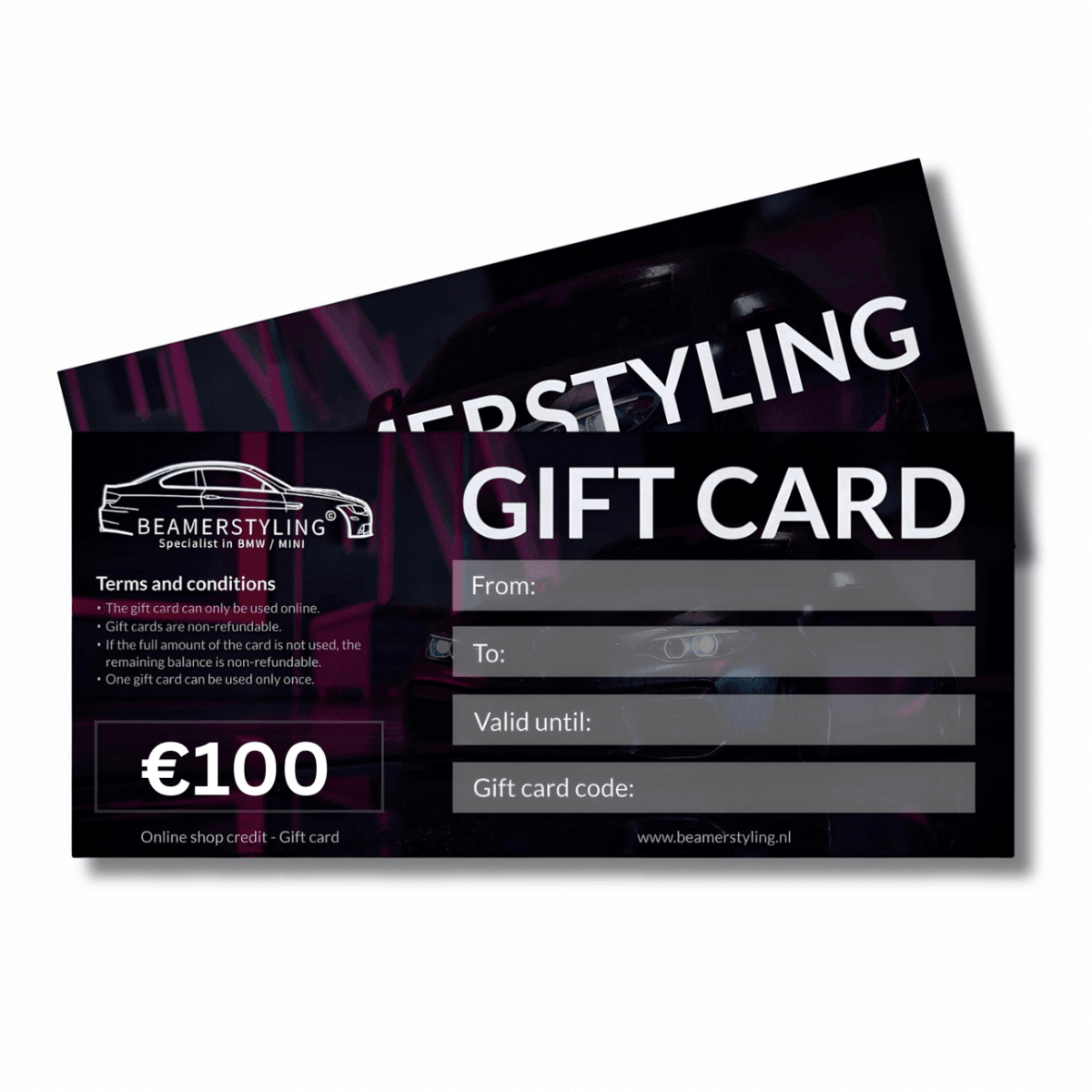 Fysieke Cadeaubon - €100 Winkeltegoed | Beamerstyling - Beamerstyling.nl