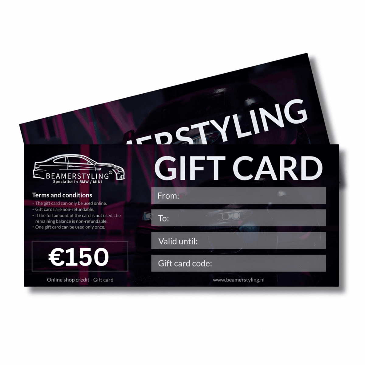 Fysieke Cadeaubon - €150 Winkeltegoed | Beamerstyling - Beamerstyling.nl