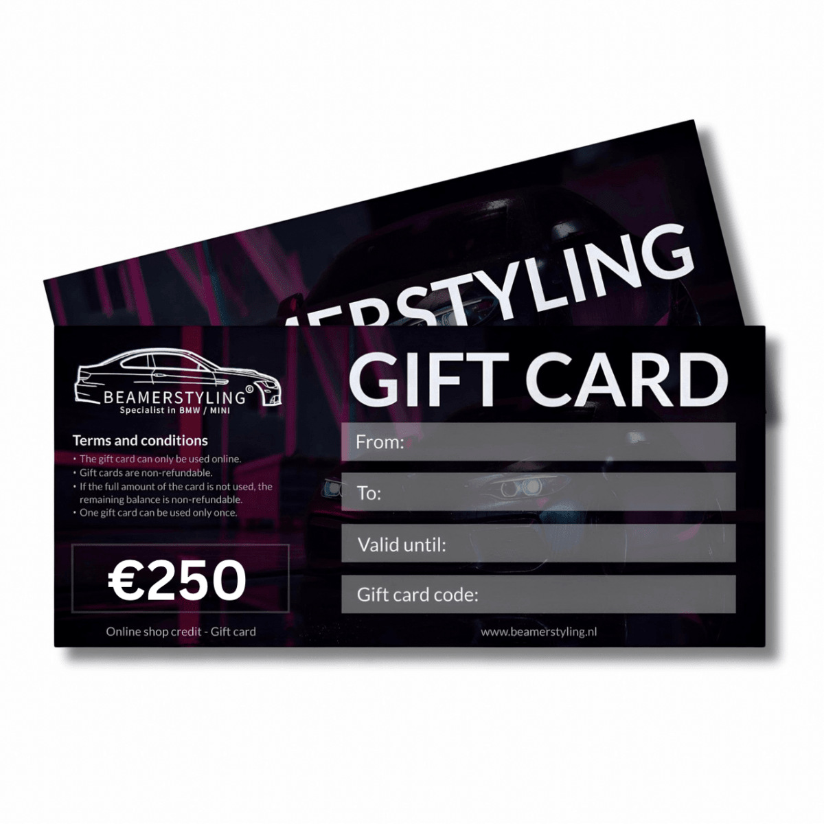 Fysieke Cadeaubon - €250 Winkeltegoed | Beamerstyling - Beamerstyling.nl