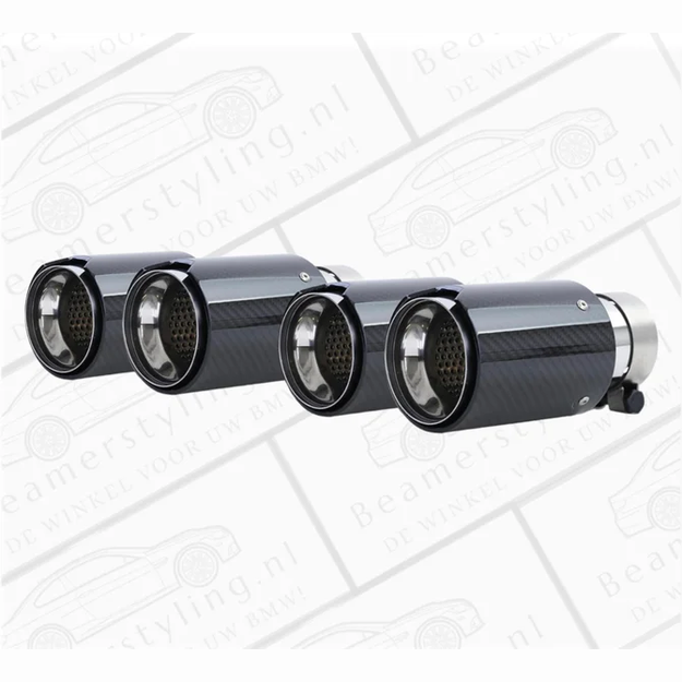 Uitlaat Sierstuk 4X - BMW E90 / E91 / E92 / E93 - Carbon Zwart - 90Mm