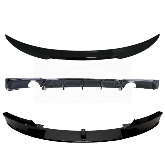 Pakket Deal V7 - BMW F30 | Front Lip - Diffuser -  M4 Spoiler | Glanzend Zwart — 2 Uitlaten Links