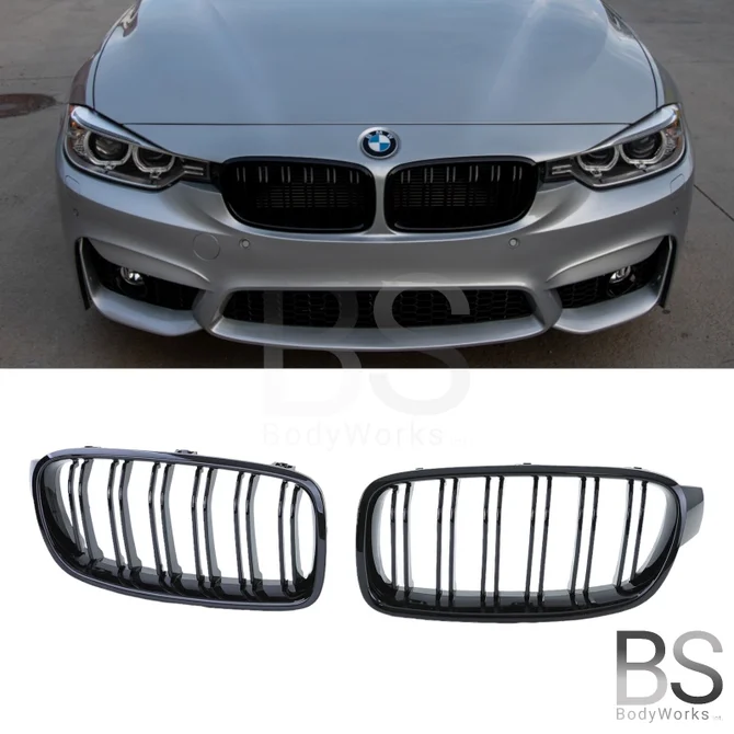 Nieren - BMW F30 / F31 - Dubbele Spijlen - Glanzend Zwart