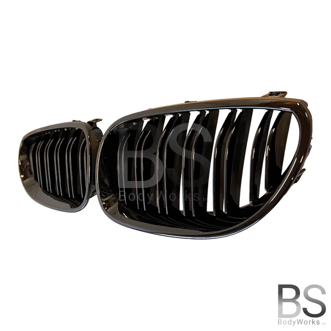 Nieren - BMW E60 / E61 - Hoogglans Zwart - Dubbele Spijlen | 2003-2010