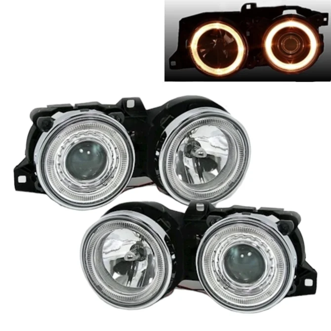 Koplampen - BMW 3 Serie E30 - Chroom - Halogeen Angel Eyes | 1982-1994