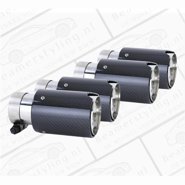 Uitlaat Sierstuk 4X - BMW E90 / E91 / E92 / E93 - Carbon Zwart - 90Mm