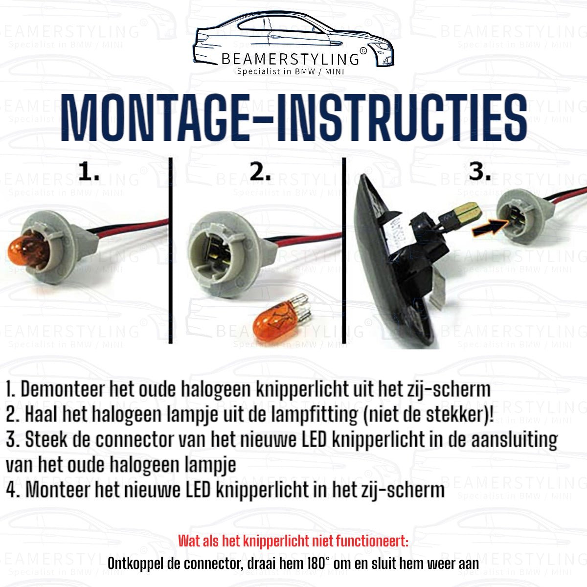 Knipperlichten - LED - Dynamisch - BMW E81 / E87 / E82 / E46 / E90 / E91 / E92 / E93 / E60 / E61 - Beamerstyling.nl