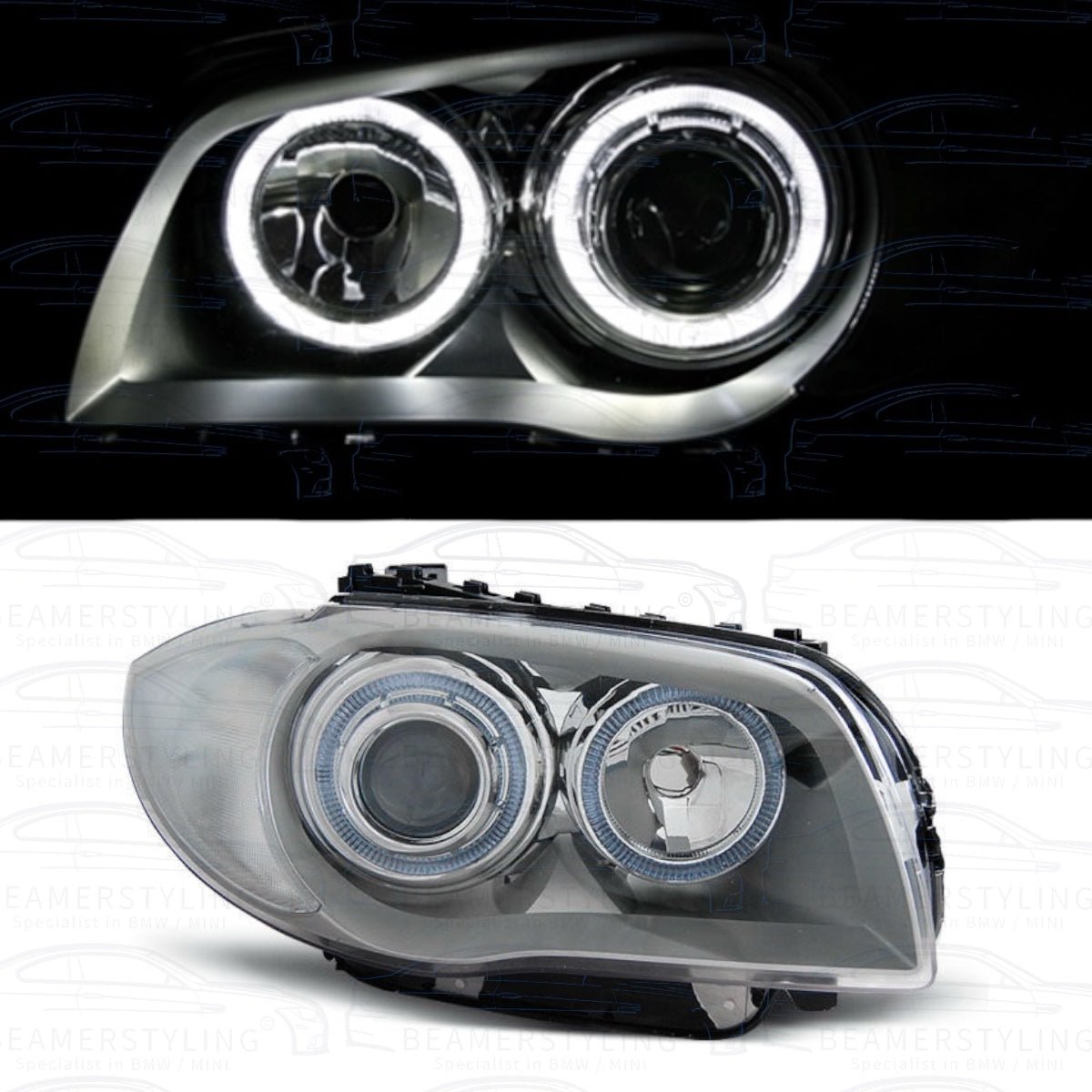 Koplampen H7 - BMW E81 / E87 / E82 / E88 - LED Angel Eyes - Zilver | 2004 - 2012 - Beamerstyling.nl